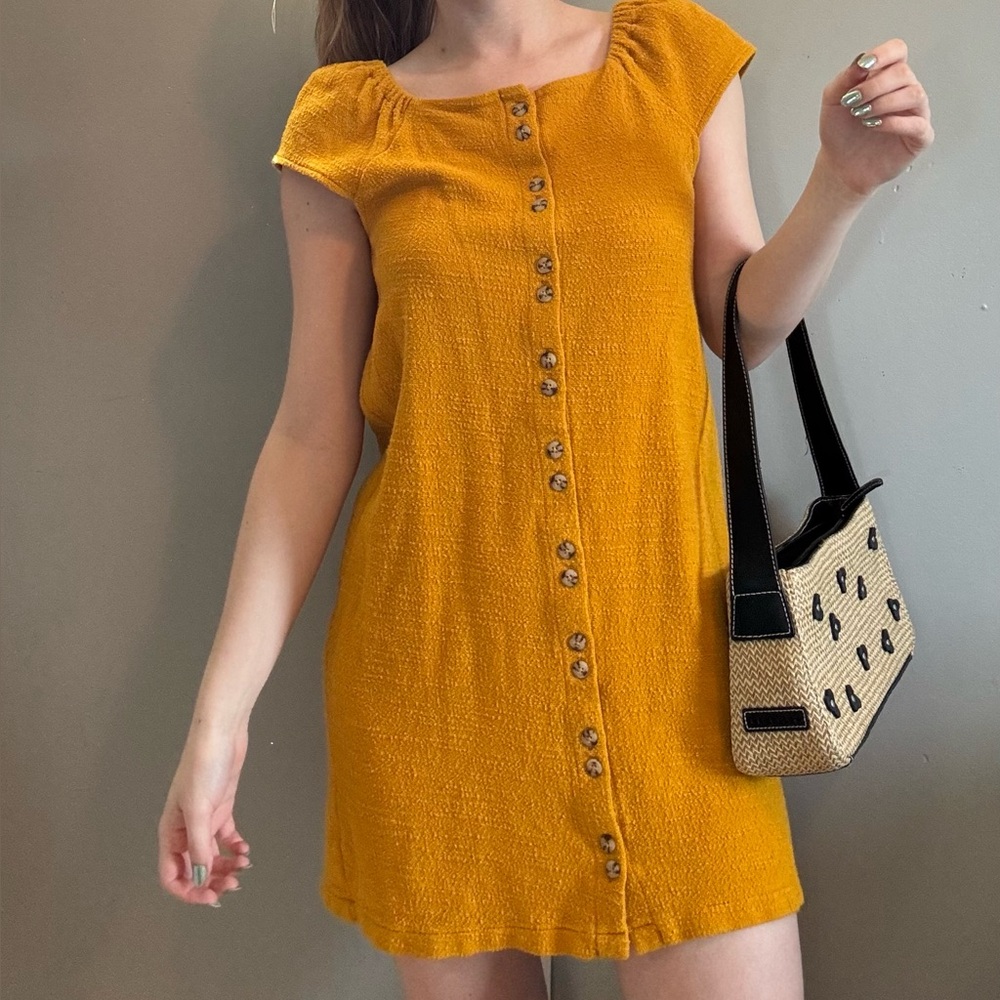 Madewell Texture & Thread Mustard Mini Dress. - Picture 2 of 6